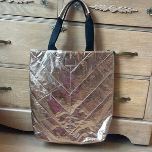 Victoria’s Secret rose Gold tote bag 16 x 18 inches 3.5 base overnight gym bag